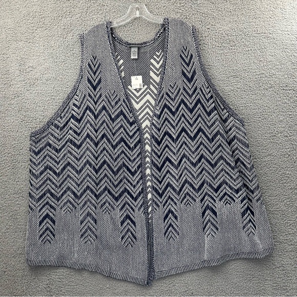 NWT Catherines Sleeveless‎ Knit Open Front Sweater Vest Duster Blue Zig Zag 5X - Picture 1 of 9